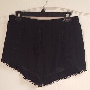 Copper Key Black Stretch Boho Fringe Shorts